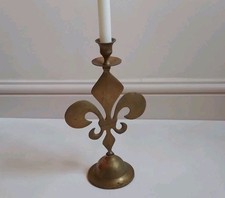 Single Large Vintage Brass Fleur De Lis Candlesticks Candle Holder