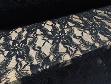 Lace Mesh Net Fabric, Per Metre - Floral Pattern - Black