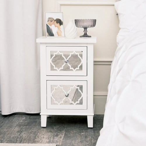 White mirrored bedside table - mirrored,
