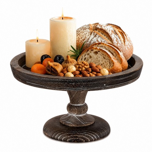 Rustic round wooden cake stand - cake,