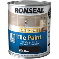 Ronseal One Coat Tile Paint Kitchen Bathroom Tile Paint Black Gloss 750Ml