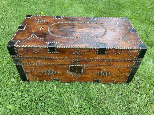 Antique wood trunk - trunk, tack