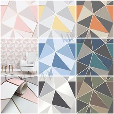 FINE DECOR APEX GEOMETRIC WALLPAPER - METALLIC ROSE GOLD SILVER
