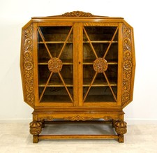 Antique Carved Oak Display Cabinet c.1920 – English Oak Vitrine Bookcase