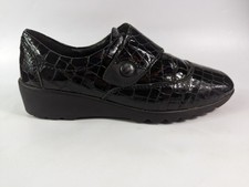 Romika Black Reptile Print Patent Leather Riptape Fastening Shoes UK 5 EU 38