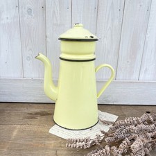 Vintage French Enamel Coffee Pot Primrose Yellow Graniteware Cafetière 2 Litre