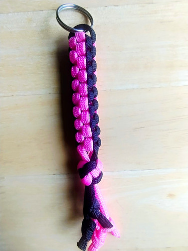Pink black paracord keyring - pink, &