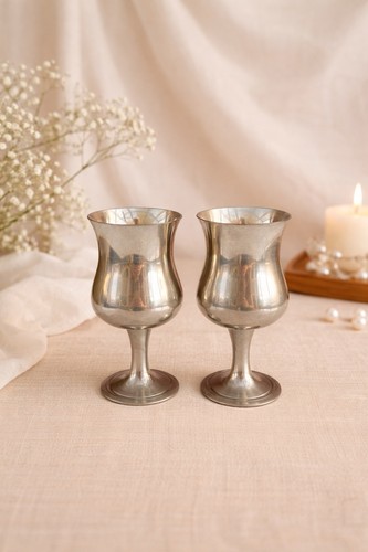 Pair vintage pewter - pair, goblets