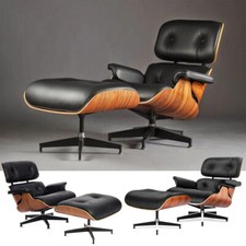 Pro Tall Eames Lounge Chair Ottoman Genuine Leather Walnut Armchair Shell Chair