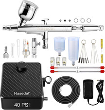 40PSI Dual-Action Airbrush Kit with Compressor for Makeup Tattoo Model Paint