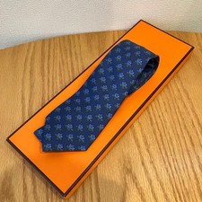 Hermes Silk Tie Navy Floral