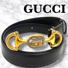 GUCCI Zumi Interlocking Horsebit Belt 75/30 Black Leather US TAX Includ