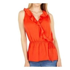 Vince Camuto Surplice Ruffle Side Tie Silky Blouse Passion Fruit XS