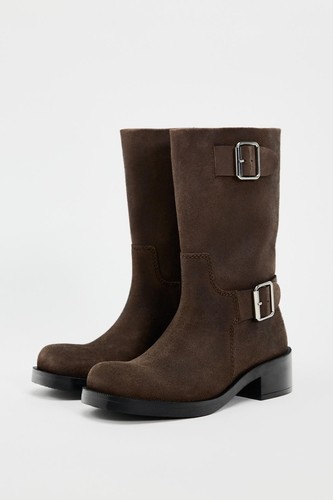 Zara brown suede leather biker - zara,