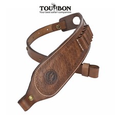 TOURBON Leather Rifle Sling Ammo Holder Hunting Gun Carrier Belt Finger Rest