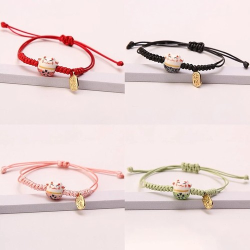 Lucky cat braided bracelet - braided,