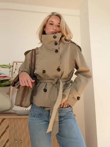 Camel beige cropped trench - camel,