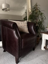  Professionally  reupholstered sturdy & very well made Brown Leather Tub Chair 