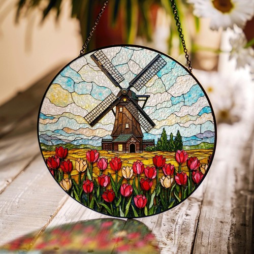 Dutch windmill tulip field