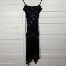 WAREHOUSE Dress Size UK 12 Black Silk Midi Slip Beaded Evening Occasion Party