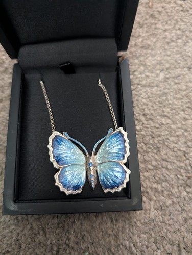 Blue butterfly necklace - blue,