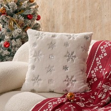UK Plush Sequins Christmas Cushion Cover Xmas Pillow Case Home Decor Snowflake