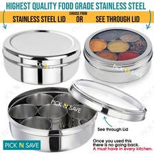 Authentic Indian Spice Box Tin | Masala Dabba | Spices Storage | FREE Spoon 