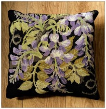 VINTAGE ELIZABETH BRADLEY WISTERIA TAPESTRY NEEDLEPOINT CROSS STITCH CUSHION