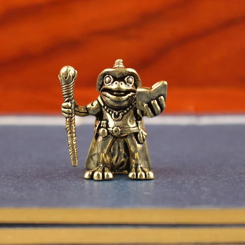 1pc brass frog wizard figurine - brass,