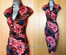 Enchanting UK 12 KAREN MILLEN Oriental Floral Cocktail Wiggle Pencil Dress EU 40