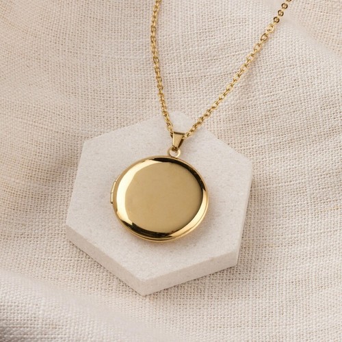 Gold round photo locket - photo,