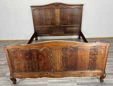 Bed Frame Vintage French Louis XVI Style Oak King Size Carved Panels LOT 4076