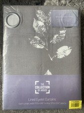 Argos Artisan Leaves Grey Lined Eyelet Curtains W X 117 D X 137cm New