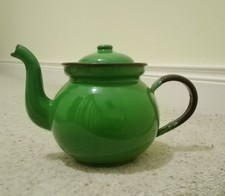 Beautiful Vintage Green Enamel Tea Pot Made in Poland