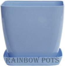 Plastic Flower Plant Pots Modern Square Gloss Orchid + Saucer SET 1 - 2 - 3 - 5