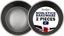 6" Round Deep Cake Tins Superior Non Stick Fixed Base Bakeware Pack of 2
