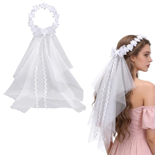 Flower crown with bridal veil - flower,