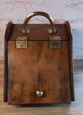Antique Victorian Oak/brass Coal Scuttle/purdonium With Liner 19th Century.