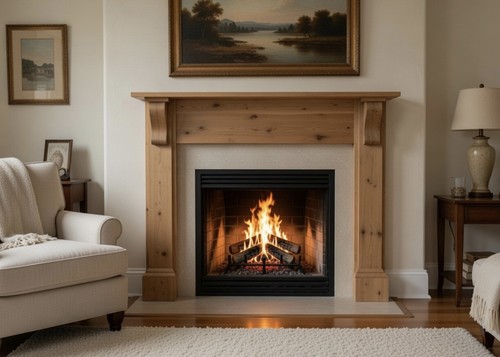 Pine wooden fireplace surround - wooden,