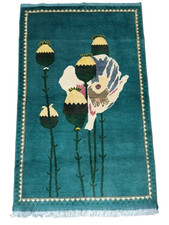 Handmade Afghan Rug 4.9x3.3 ft – Wool Tribal Carpet with Poppy Flower Design