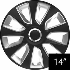 14" Black & Silver Stripe Multi-Spoke Wheel Trims Hub Caps Covers Protectors