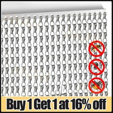 210cm x 90cm Aluminium Door Fly Screen Metal Chain Curtain Insect Pest Blinds UK