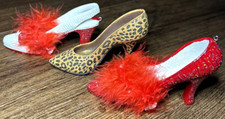 3~Just The Right Shoe Leopard Stiletto,(2) Red Feather Heels Miniature Figurines