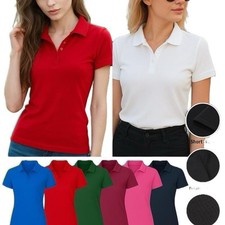 Womens Plain Polo Shirt  Short Sleeve  Casual Ladies  Sports Top