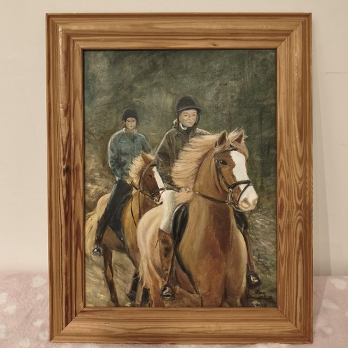 Original oil canvas - oil, "riding