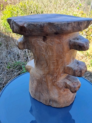 Rustic elm side table stool - rustic,