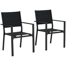 Outsunny 2 PCs Dining Chairs, Stackable Design Aluminium Outdoor Armchairs Black