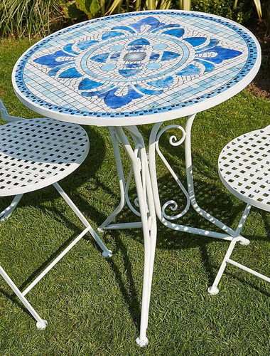 Bistro set blue - white, mosaic