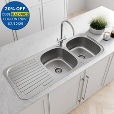 Stainless Steel 2 Bowl Double Kitchen Sink Reversible Drainer Inset Basket Waste