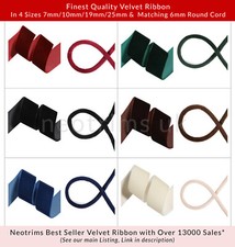 Velvet Ribbon and Matching Velour Round Cord Soft Luxury Craft Dressmaking Trim